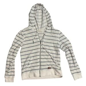 Roxy Womens Striped Full Zip Hoodie White Blue French Terry XS Sweatshirt